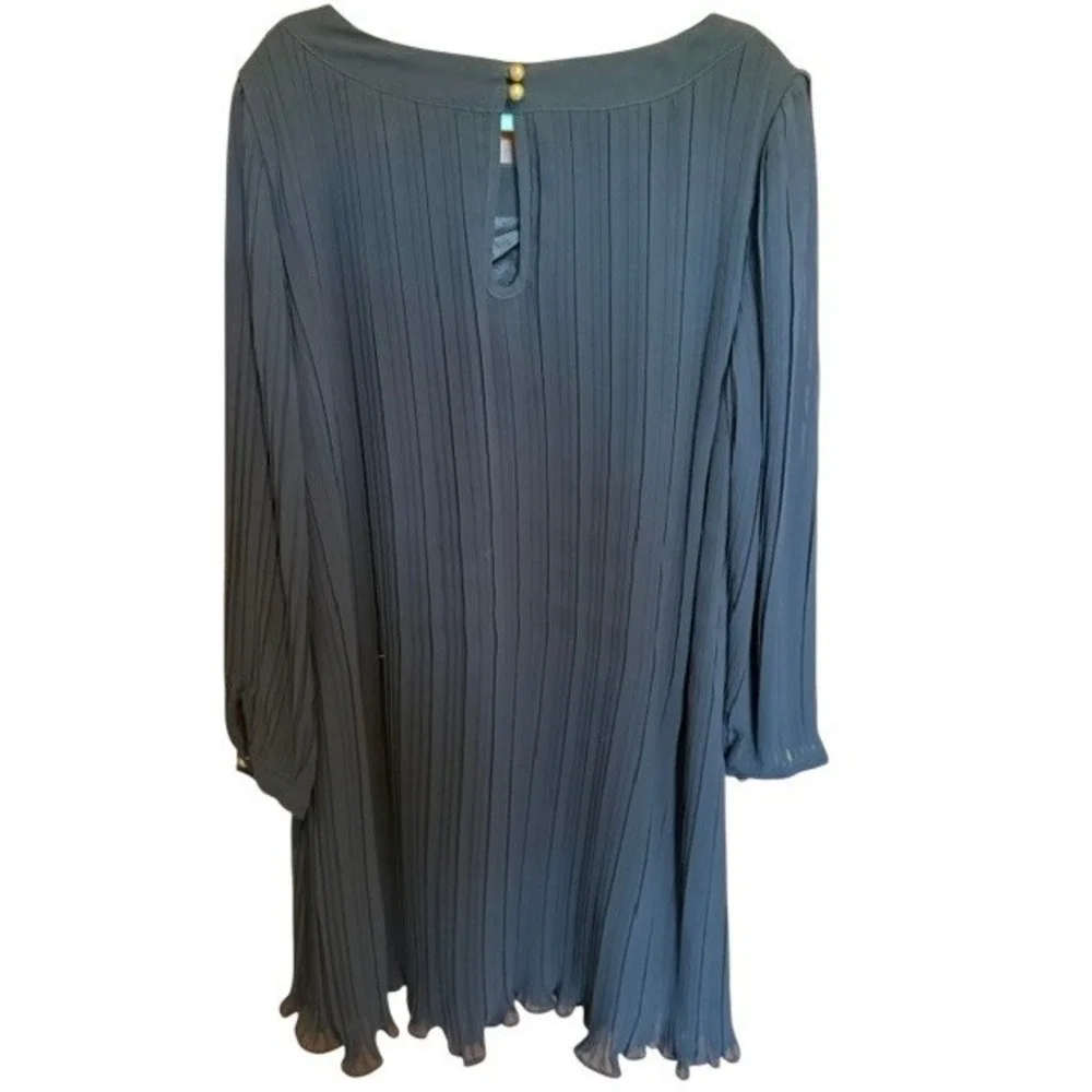Dear Creatures Black Accordion Pleat Chiffon Mini Dress 3/4 Sleeve XS - Picture 4 of 9